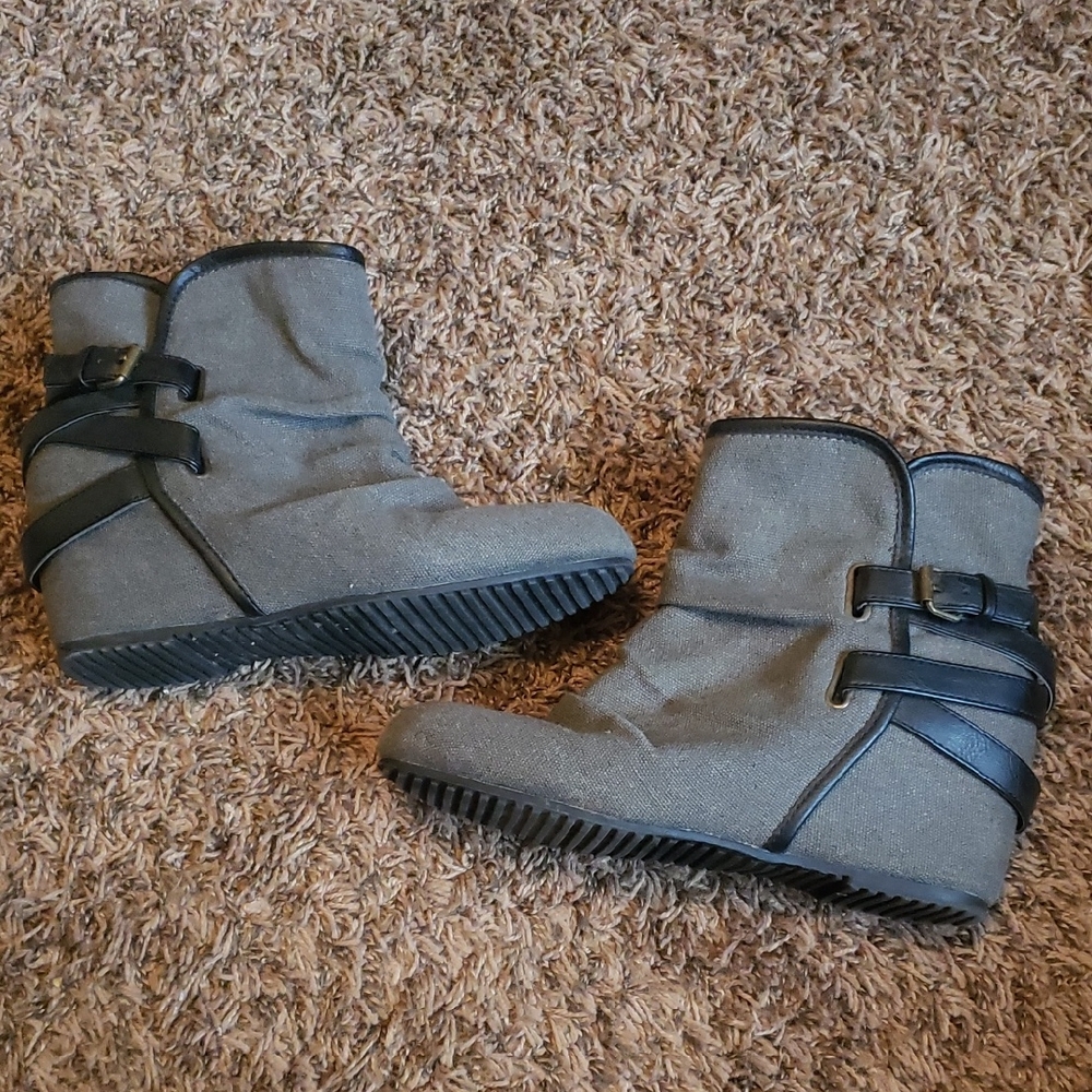 Gray And Black Boots